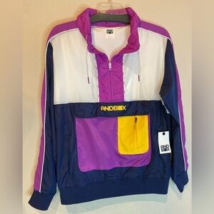 ANDBOX~NWT~Multi-Colored 1/2 Zipper Windbreaker w/Hood~Ribbed Arms & Hem~Size L